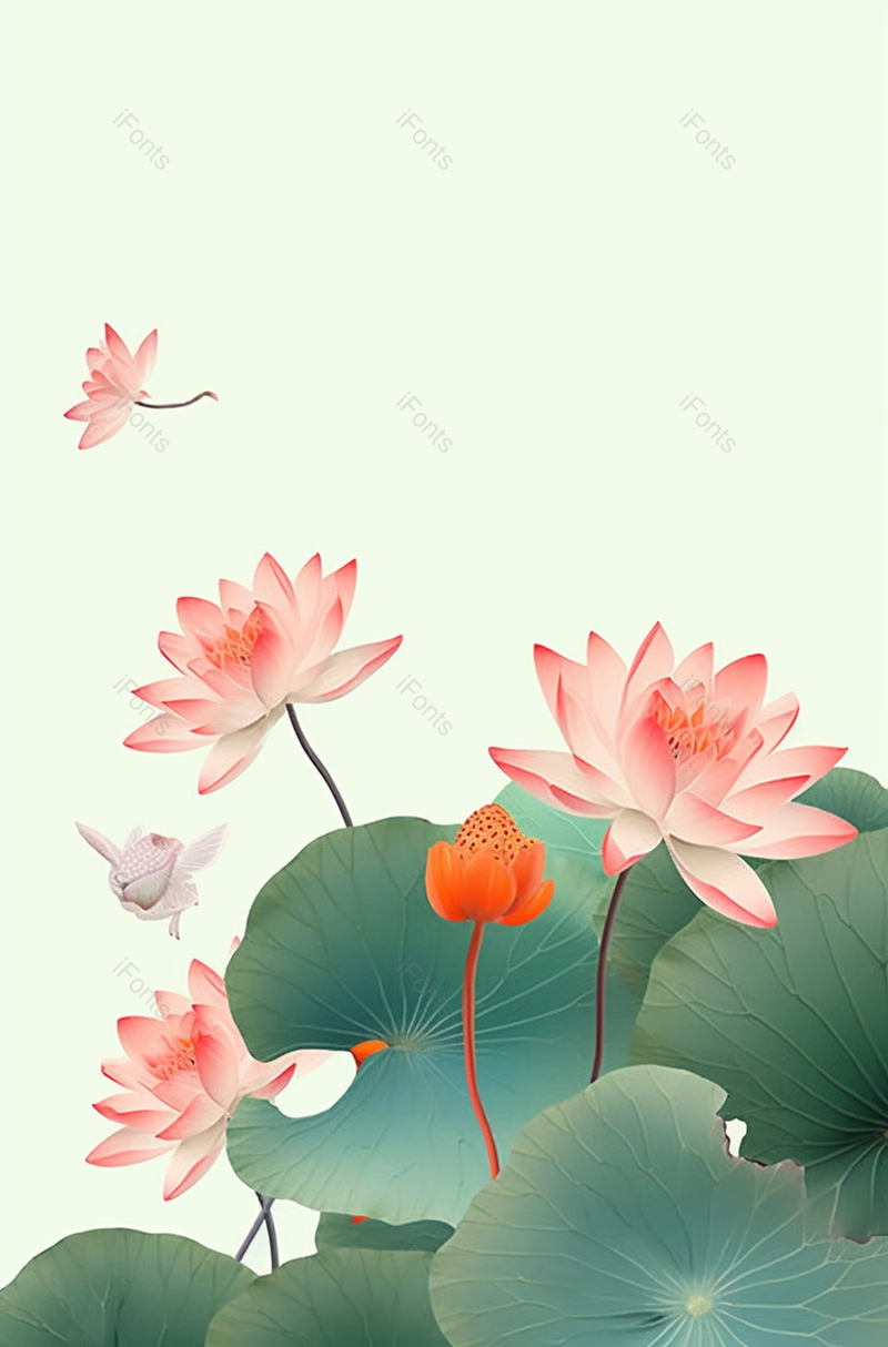 凉爽夏天荷花在池塘里绽放中国风工笔画海报背景插画,插画/手绘图,插画/手绘图库,插画/手绘图下载,插画/手绘